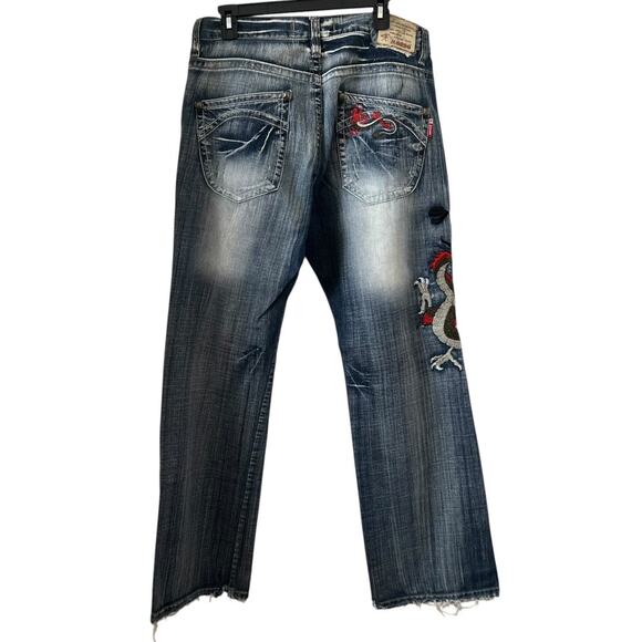 Mondo Red Dragon Embroidered Distressed Relax Fit Jeans Men Size 36 - Picture 2 of 13